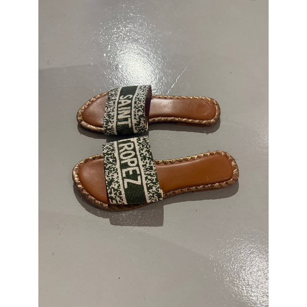 Saint Tropez Sandals in Olive Green Slides Leather & Beads - Picture 3 of 6